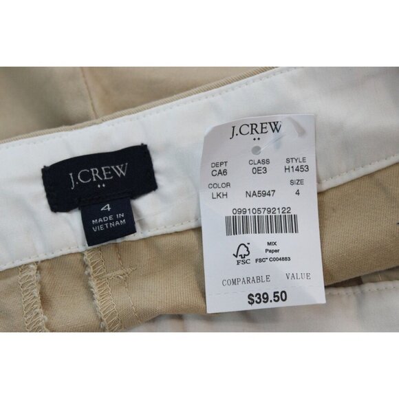 NWT J Crew Factory Chino Shorts Size 4 Tan Khaki Preppy Casual 100% Cotton - Picture 9 of 10
